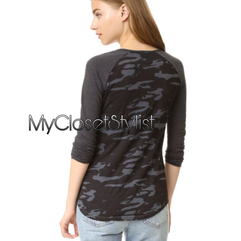 Shopbop Monrow Long Sleeve Black Camo Athleisure Top! Near New Mixed Media XS-S - Picture 3 of 8